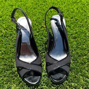 Joan & David Black Platform Wedge Heel - Peep Toe - Size 8.5